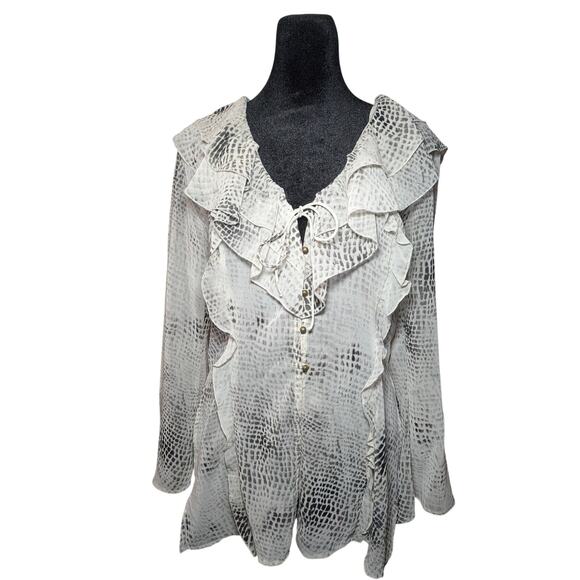 Zara Tops - Zara Women’s Sz M Animal Print Ruffle Button Front Blouse Tie Neck Long Sleeve